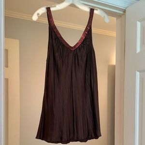 Brown silk sleeveless blouse with dark amber sequins. Gorgeous vintage!